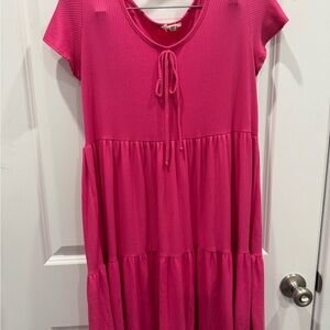 Women’s ' Tiered Tie-Front Dress in Bright Pink